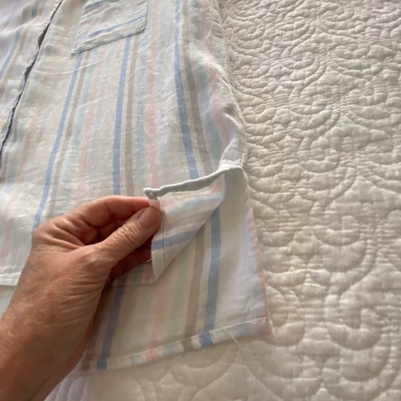 Per Se Linen Blend White with Pastel Stripes Casual Button Down Shirt Size L - Picture 9 of 12